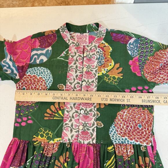 Mod's Mahal Boho Floral Tiered Maxi Dress Size XS Green Multi Tropical Resort - Picture 10 of 13